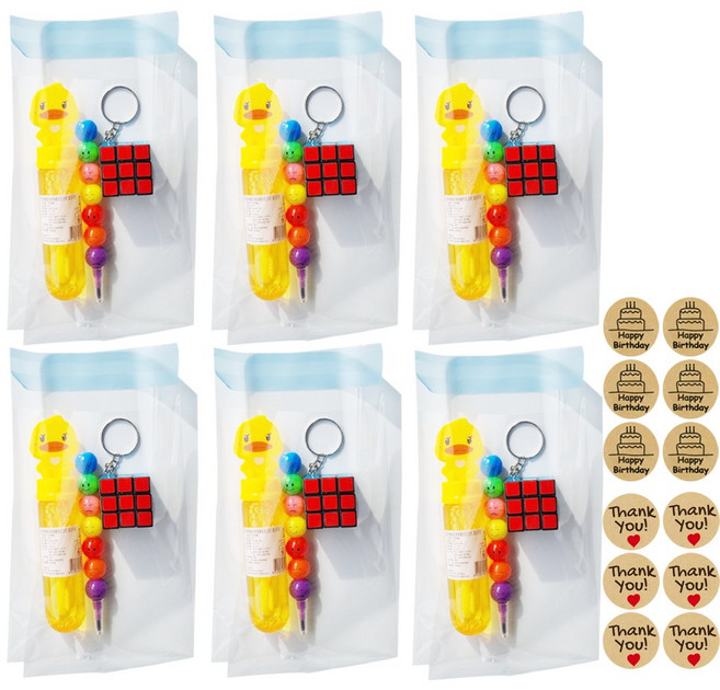 오리 비눗방울 + 미니큐브 + 색연필 + 스티커 어린이집 유치원 생일선물 답례품 6개 1세트, 1