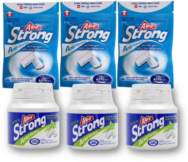 알프스스트롱 잠깨는 무설탕 졸음 방지 껌, 3세트, 73g