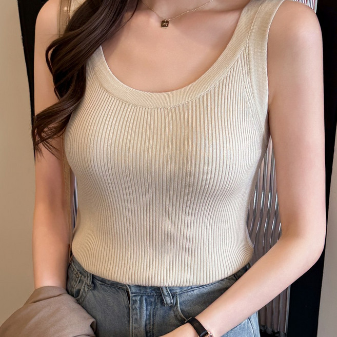 화지나무 여성 여름 스판 민소매 이너 골지 나시티
