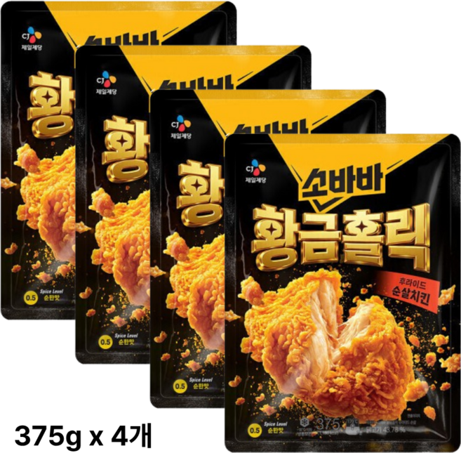 CJ 제일제당 소바바 황금홀릭 순살후라이드치킨, 375g, 4개
