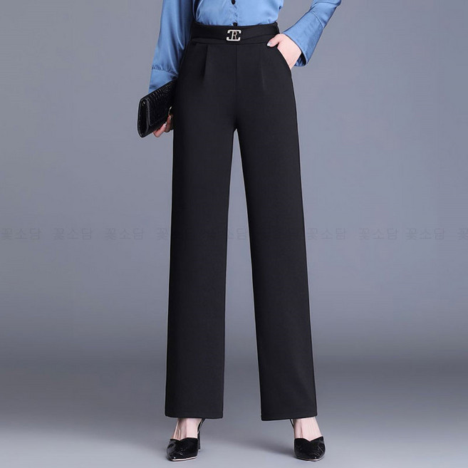 꽃소담 여성 링클프리 밴딩 스판 세미와이드 정장바지 엄마 봄 여름 일자바지 하이웨스트 9부 10부 HXY26A243