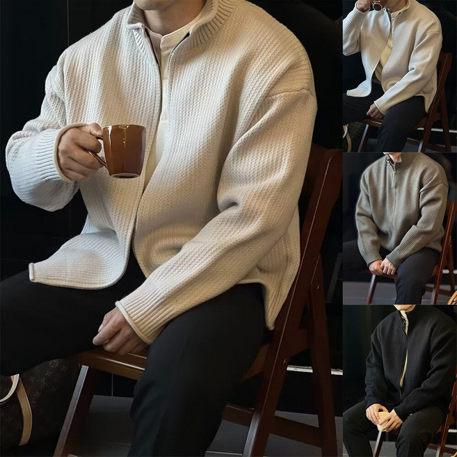 男士立領拉鍊針織開衫毛衣