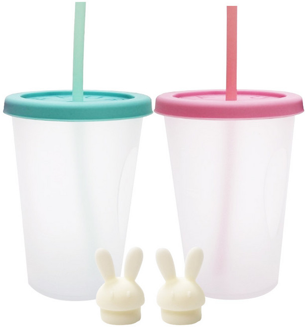 아가프라 심쿵빨대컵2P세트+토끼마개, A타입(민트+핑크)+토끼마개2p, 1세트, 400ml