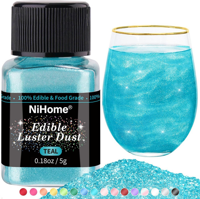 NiHome 식용 글리터 파우더 글리머 광택 더스트 음식 장식 와인 음료 케이크 디저트 스프링클 반짝이 5g 색상다양, 틸블루