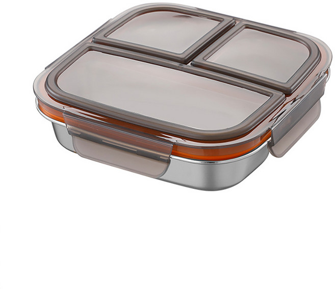 나인나 정사각 304 스테인리스 칸막이 밀페 도시락 스텐 나눔 반찬통, 1개, 블랙3칸