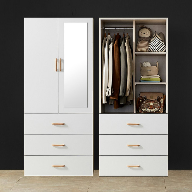 이온 400 800 3단서랍장 시스템 장롱 시리즈 거울 옷장 이불장 장농 원룸 수납장, 03.3서랍거울수납장, 화이트