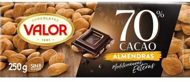 스페인 발로르 valor 70% dark chocolate 지중해산 통아몬드 70% 다크 초콜릿바, 250g, 2개