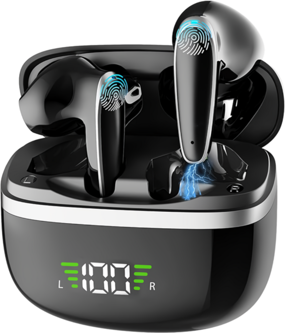 비파노 ENC 노이즈캔슬링 5.4 무선 블루투스 이어폰 LED 고음질 오픈형 이어폰, 블랙, BX-19