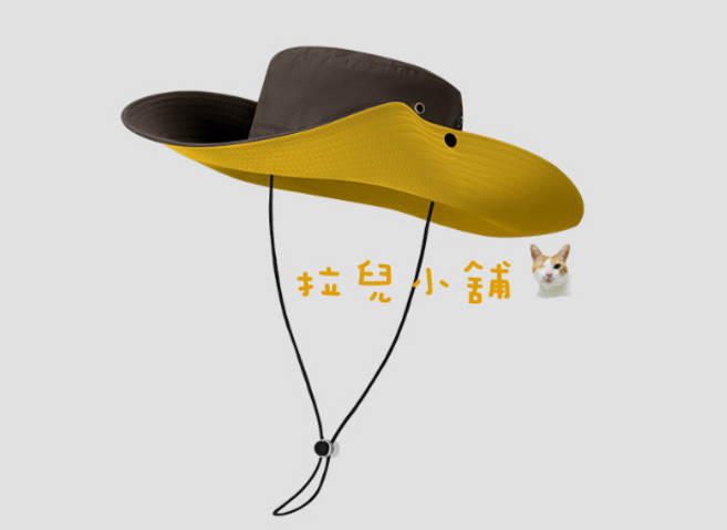 拉兒小舖 雙面雙色漁夫帽 防曬登山帽 釣魚帽 露營帽 速乾奔尼帽 大帽沿, 咖啡+黃色