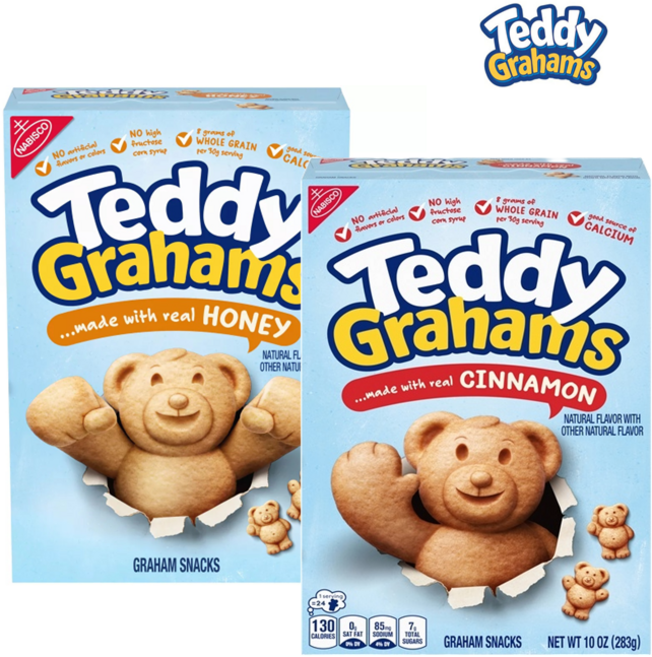 [NABISCO] [1+1] 나비스코 Teddy Grahams 테디 그레이엄 허니 1개 + 시나몬 283g 1개 곰돌이 쿠키 Teddy Grahams Graham Snacks, 1세트, 566g