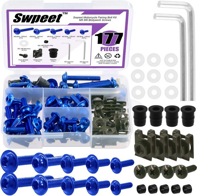 Swpeet 177Pcs 2 사이즈 M5 모델 윈드스크린 패스너 및 모터사이클 모음 키트 페어링 모든 페어링용 바이크 M6 고정(빨간색) 바이크 볼트 모터사이클 스포츠 스포츠