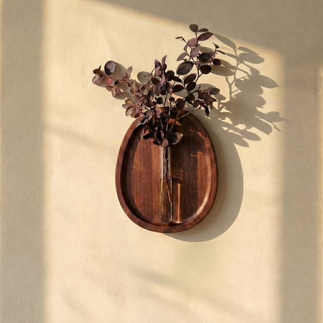모더너스 무타공 벽걸이화분 인테리어 엔틱 원목 오브제 화병, round