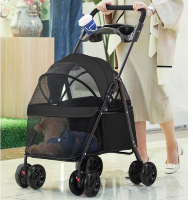 원터치 망사 폴딩 개모차 바구니 분리 소형견 중형견 강아지 고양이 유모차 웨건, 그레이, 1개