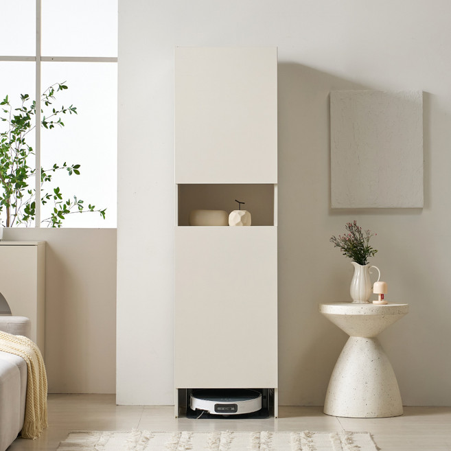 청소기장 로보락 로봇청소기 청소용품 키큰 선반 수납장, 크림화이트