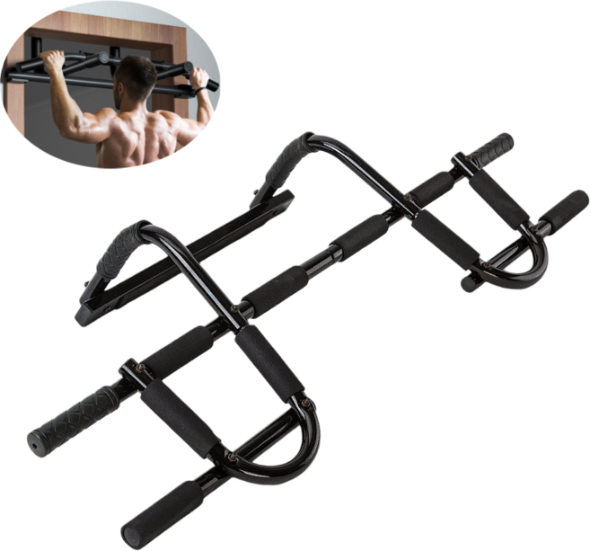 2단 문틀 철봉 턱걸이 풀업바 철봉 미끄럼 방지 가정용 실내 운동 기구 문철봉 안전철봉, 검정