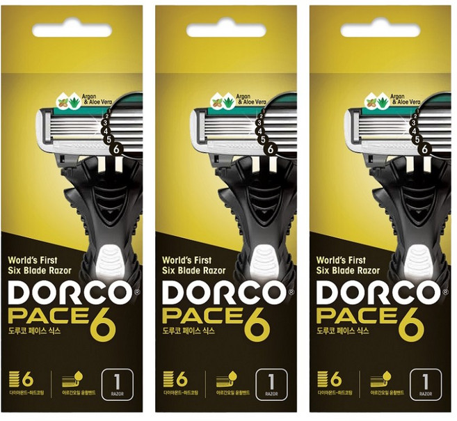 도루코 PACE6 페이스6 휴대용 6중날 면도기 일회용 면도기 개별포장 (선택옵션), 3개, 1개입