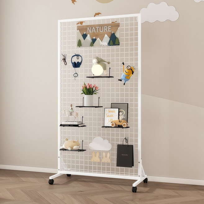 YAPOGI 다용도 메쉬망 격자 선반 이동 선반 이동 진열대 타공판 메쉬망 진열대, 화이트, 1개