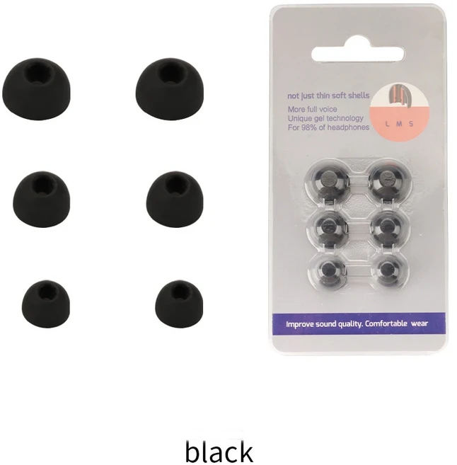 CMF by NOTHING BUDS Pro 2 이어팁 실리콘 키트 커버 교체용 Eargels Earcap 3쌍, 01 Black
