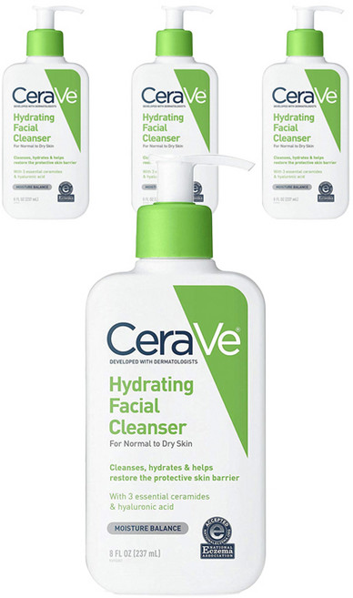 세라비 하이드레이팅 페이셜 클렌저 포 노멀 투 드라이 스킨, 237ml, 4개