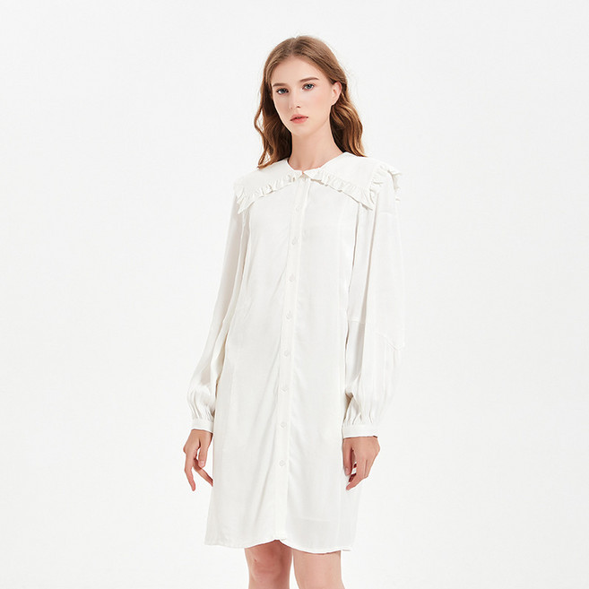 【法式小眾設計】連衣裙 長袖連衣裙 白色連衣裙 中長裙 寬鬆連衣裙 春季新款 高品質雪紡 甜美溫柔風 通勤約會穿搭, 白色