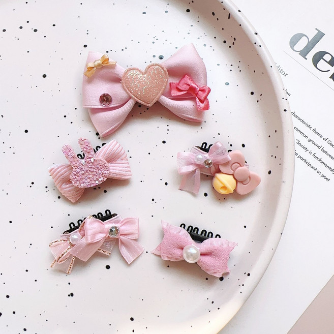 강아지 머리띠 반려동물 머리핀 5종, 5개, 핑크토끼