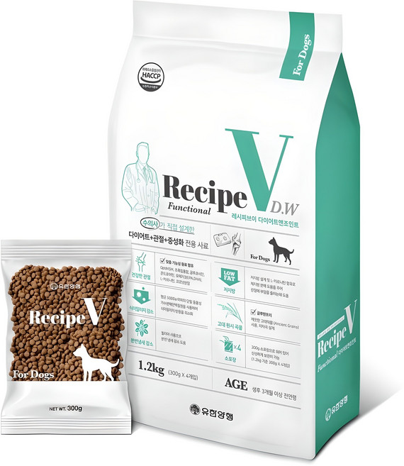 유한양행레시피브이 강아지 처방식 사료, 다이어트+관절+중성화, 1.2kg, 1개