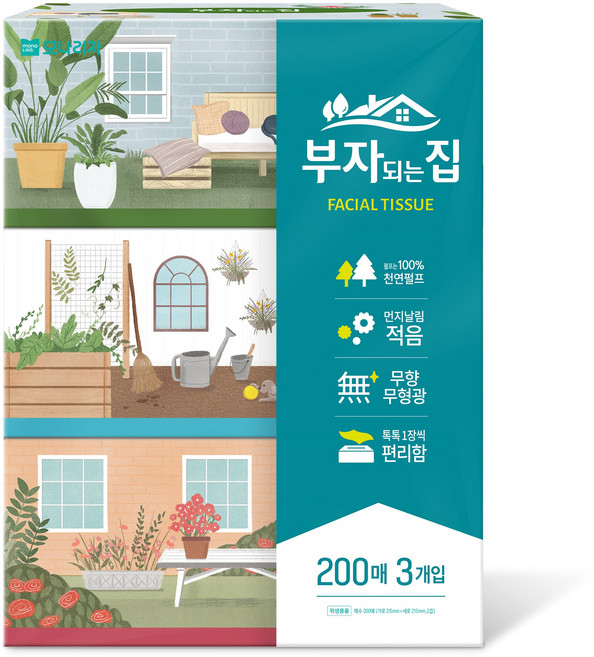 모나리자 부자되는 집 천연 펄프 각티슈 2겹, 200매, 3개