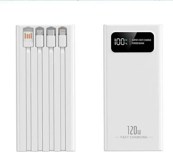 120W 초고속 충전 보조배터리 50000mAh 내장 4개 케이블 디지털 디스플레이 휴대용 외장, 02 30000mAh (3만mAh), 01 S61-White