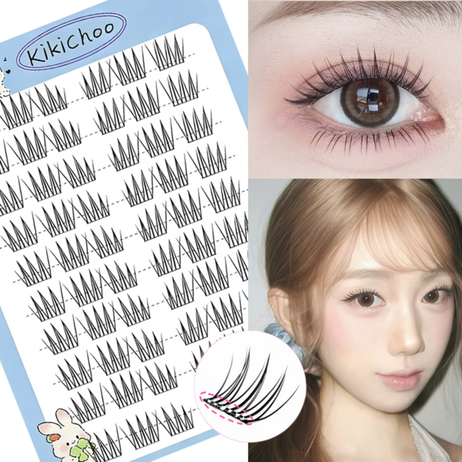 KIKICHOO 노글루 인조 속눈썹 9-11mm 초경량 속눈썹 A형 아이돌 속눈썹 자연스러운 부분 속눈썹 풀 필요없음속눈썹 대용량 60모, 1개, 블랙