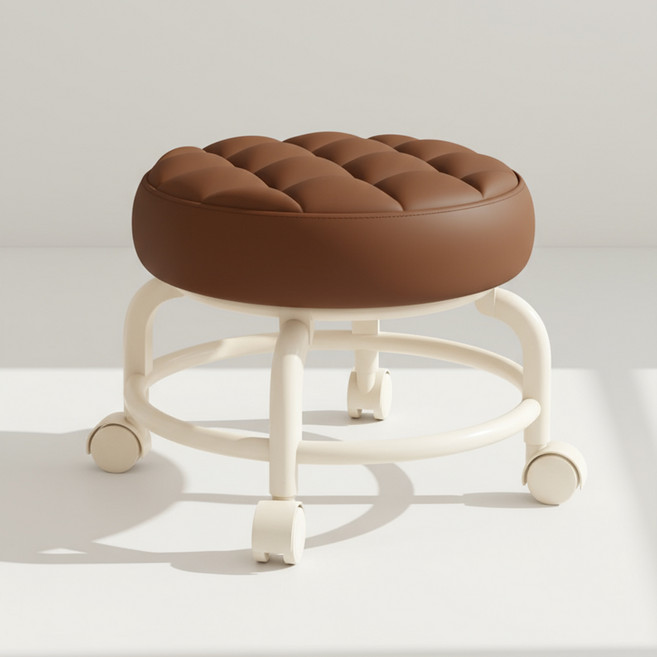 웨일릿 앉은뱅이 바퀴의자 작업용 퀼팅쿠션 회전 소프트형, 커피브라운