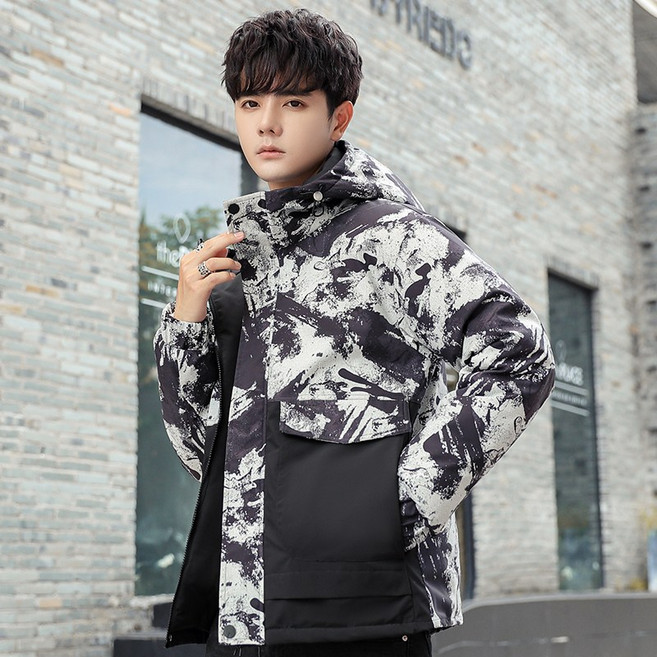 冬季情侶款連帽白鴨絨羽絨服 短款青年學生保暖外套 長版運動棉服大衣