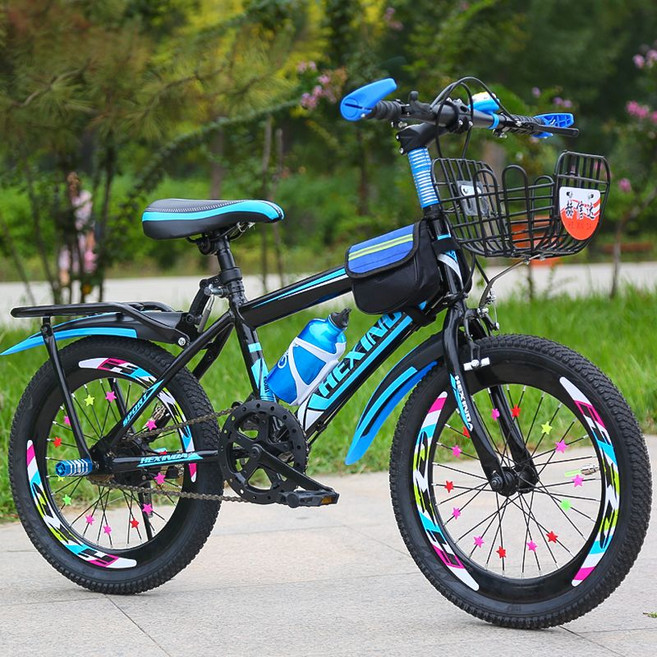 兒童自行車 變速山地自行車, 1個, 【單速】黑藍色+禮包+后座+車筐18寸【適合身高115-125厘米】