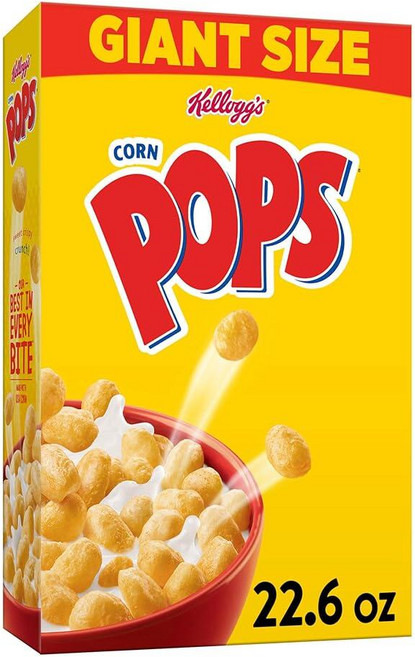 Kellogg's Corn Pops 브렉퍼스트 시리얼 8가지 비타민과 미네랄 어린이 간식 자이언트 사이즈 오리지널 640.7g(22온스) 박스 (1박스), Kellogg's Corn Pops 브렉퍼스트 시리얼,, 640.7g, 1개