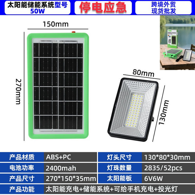 12W雙USB輸出 多功能太陽能充電板, 1個, 50W太陽能储能板+高品質照明燈*1