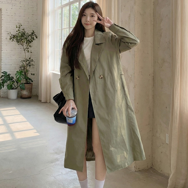 J162-3 레쥬브 빅사이즈 여성 루즈핏 더블 트렌치 코트