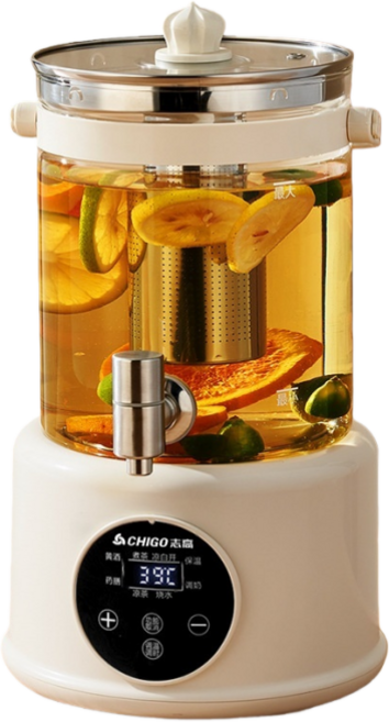 CHIGO 志高 多功能玻璃養生壺 透明壺身 多種烹煮模式 精準控溫, 帶濾網, 1個, 2.8L