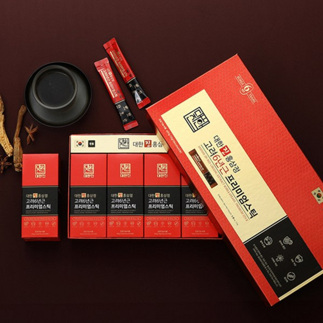 대한진홍삼 (2개월분) 6년근 고려홍삼정365 프리미엄 홍삼스틱 60포, 60개, 10g