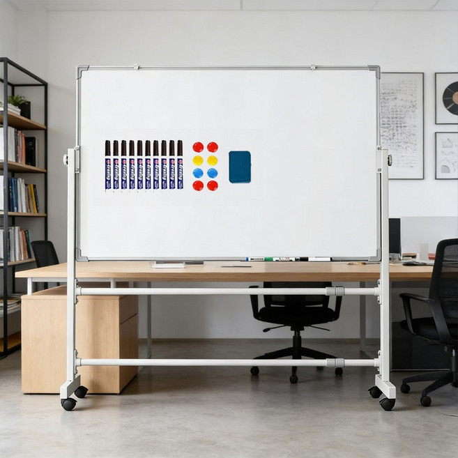 SeekFun 스탠드 화이트보드 이동식 양면 자석 칠판 높이조절 각도조절 가능 집공 학원 사무실 대형 1200mm 1500mm, 화이트