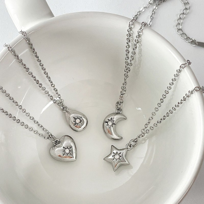 띵니 써지컬스틸 큐빅 스파크 목걸이 달 별 하트 물방울 패션 여성 목걸이