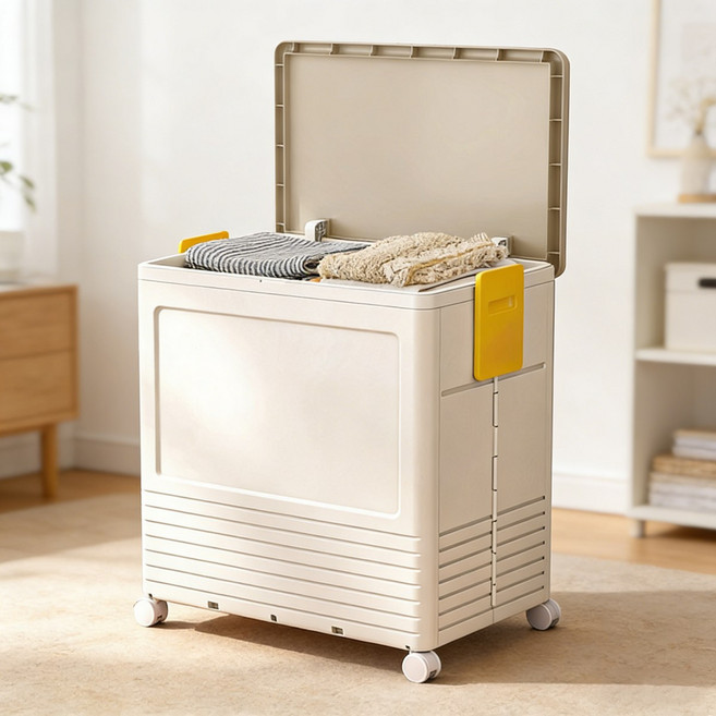 YEAAYE 접이식 폴딩 이동형 리빙박스 대형 수납함 낮은 손잡이형, 옐로, 1개