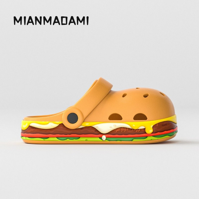 더블 치즈 햄버거 슬리퍼 EVA 샌들 여름 귀여운 유니크 신발