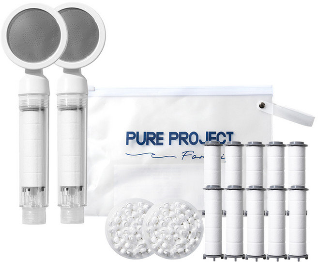 퓨어프로젝트 필수 해외여행용 샤워기헤드 + 휴대용 파우치 세트, 샤워기2개+바디필터10개+헤드필터2개+파우치1개, 1개