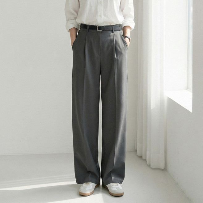 여성 스판 정장바지 헤이든 핀턱 슬랙스 S~3XL 세미와이드 스트레이트 팬츠