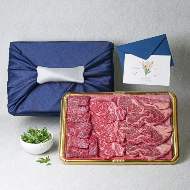 [한우드소] 1++등급 무항생제 숙성 한우 선물세트 모듬구이 보자기 VIP 2호 1.5kg [감사장동봉]