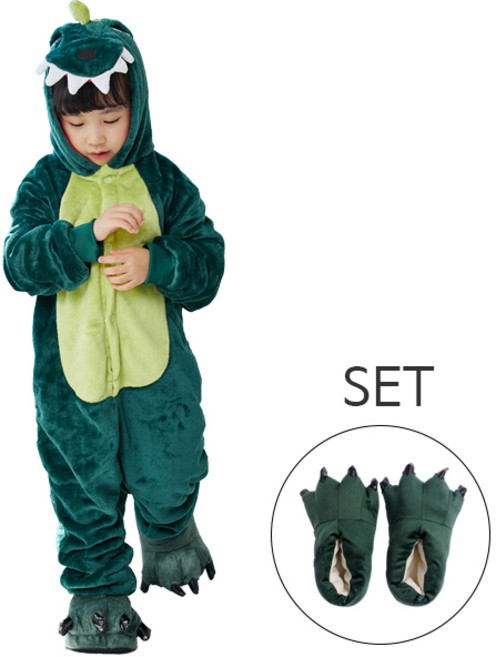 맘앤대디 어린이 동물잠옷 공룡+신발 세트_녹색