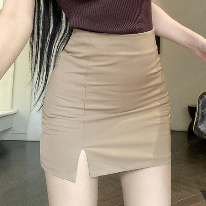 cammello 하이웨이스트 H라인 슬릿 앞트임 미니스커트 간절기 속바지 내장 짧은 치마
