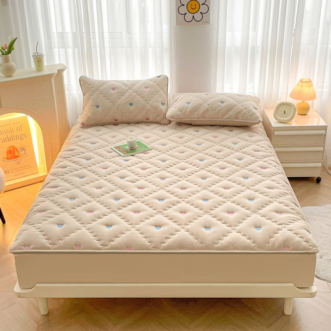 사랑 누빔 자수 방수 매트리스 커버