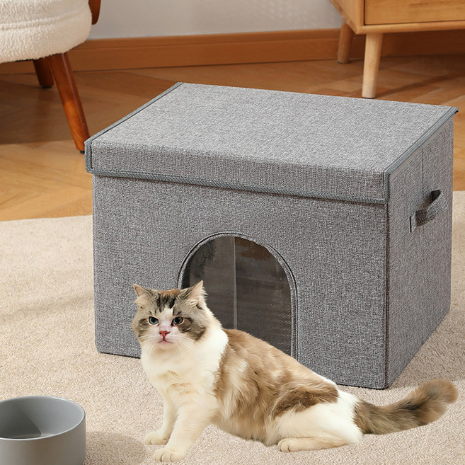 고양이 접이식 여름집 숨숨집 겨울 고양이집 강아지 휴대용 하우스 4계절용 수납함, 1개, 회색
