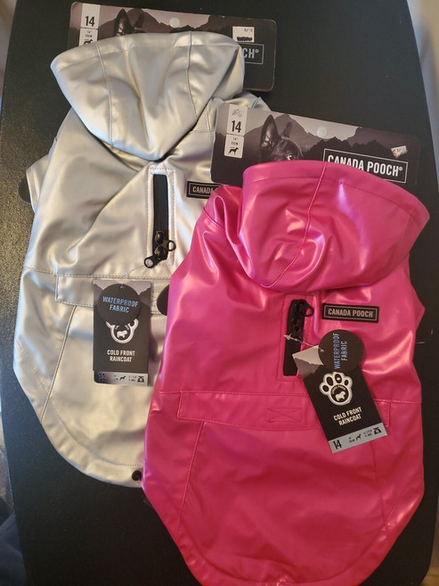 캐나다 푸치 콜드 프런트 플리스 라이닝 후드가 달린 방수 강아지 레인코트, 18, 은, 1개