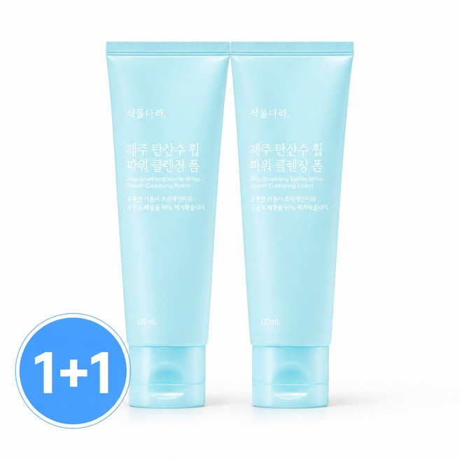 식물나라 제주 탄산수 휩 파워 클렌징폼 1+1, 2개, 120ml